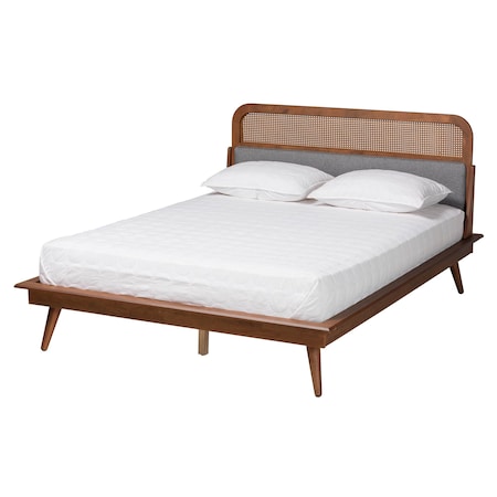 Baxton Studio Irina Mid-Century Modern Grey Fabric and Ash Walnut Finished Wood King Size Platform Bed 235-12776-ZORO